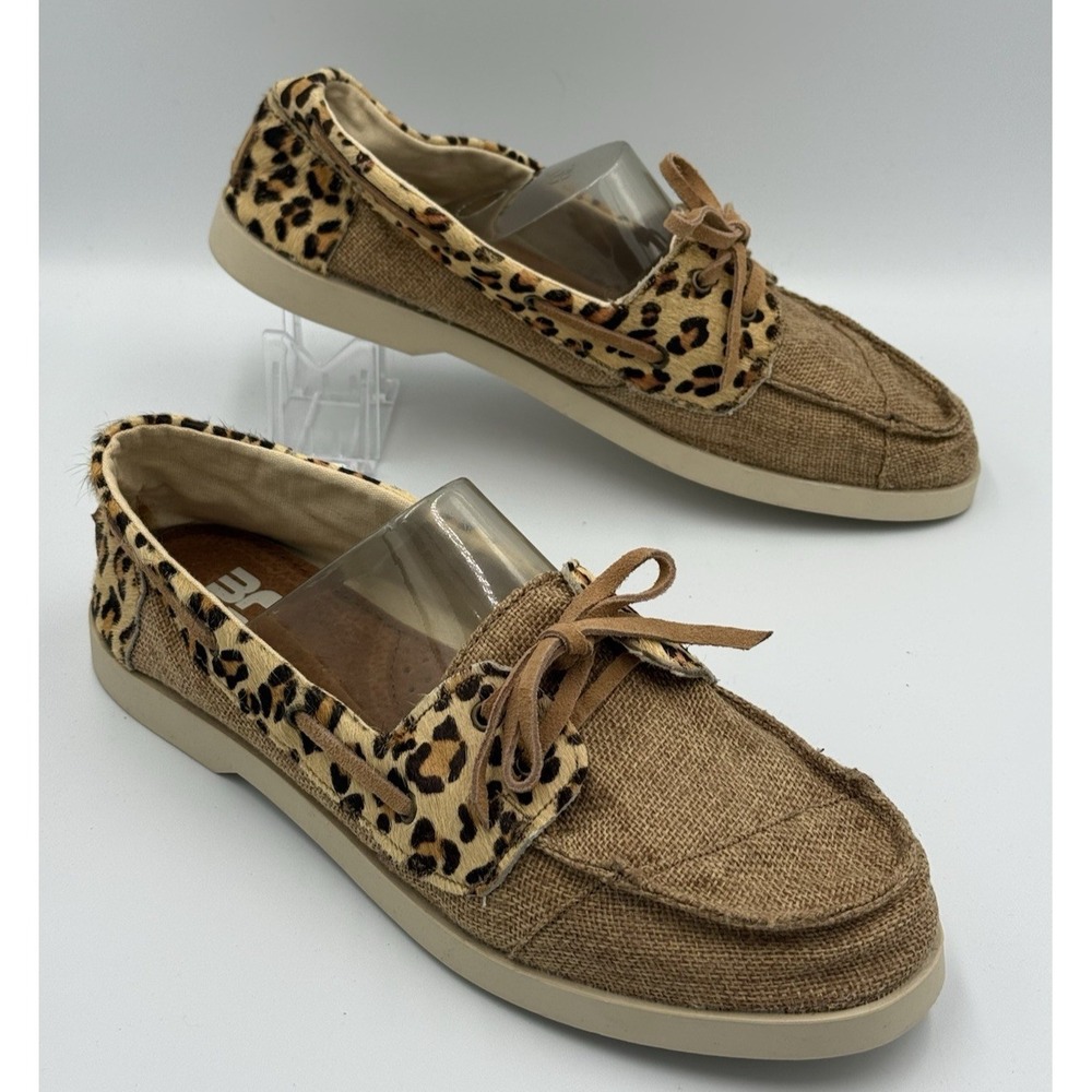 Lamo Cruiser Women's Size 9 Loafers Leopard Print Trim Tan Canvas Casual Shoes